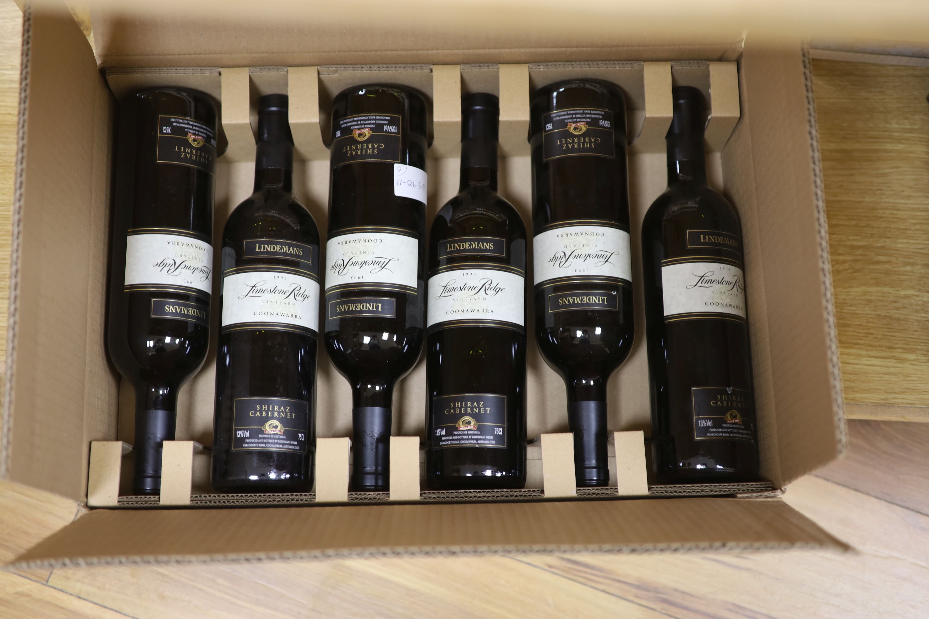 Six bottles of Lindemans Limestone Ridge Vineyard Cabernet Shiraz - Coonawarra, 1993